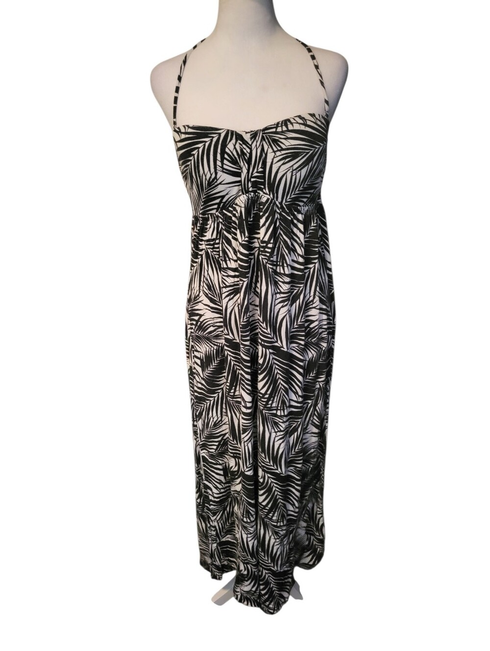 Kenneth Cole Reaction Leaf-Print Maxi Dress  Black/White sz L